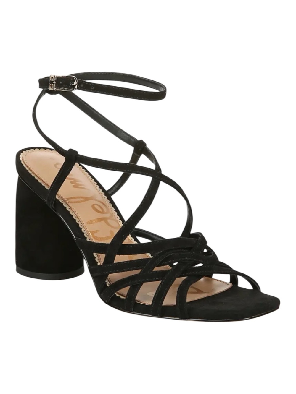 Sam Edelman Daffodil Black Suede Strappy Block Heel Sandals Women's Size 7